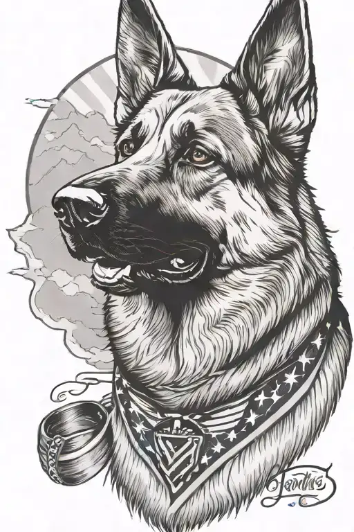 German Shepherd Portrait With Bracelet Saying Diabetes Mountain Scene American Flag
