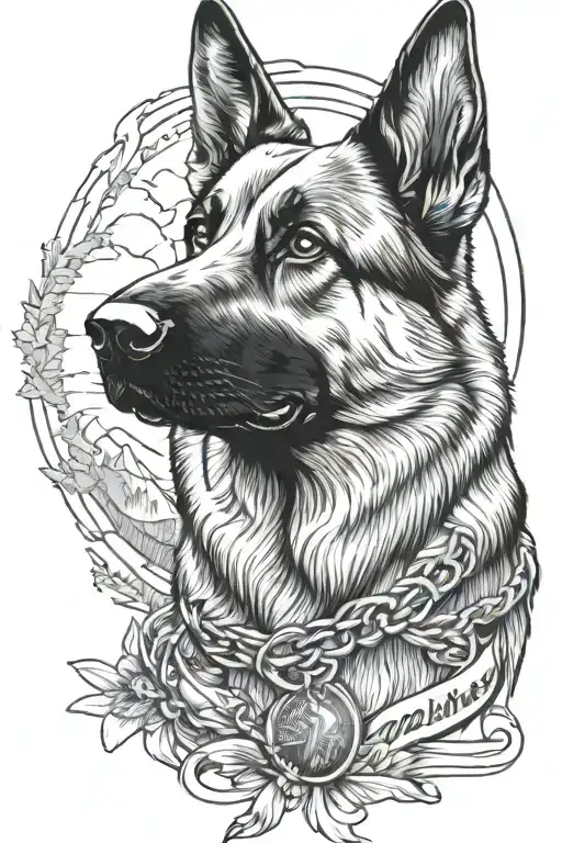 German Shepherd Portrait With Bracelet Saying Diabetes Mountain Scene American Flag