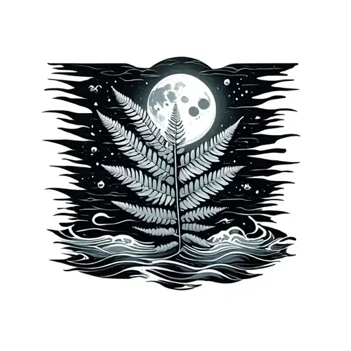 Fern In An Ocean With Sun And Moon