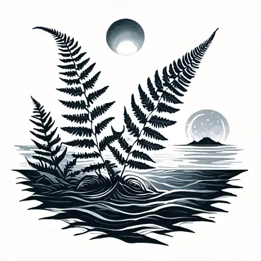 Fern In An Ocean With Sun