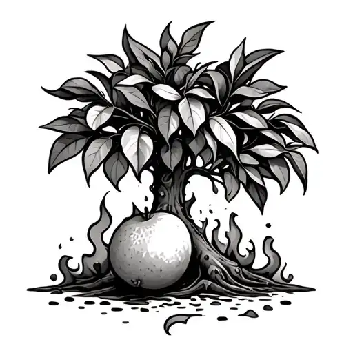 Lemon Tree With A Lemon Falling Down On Fire