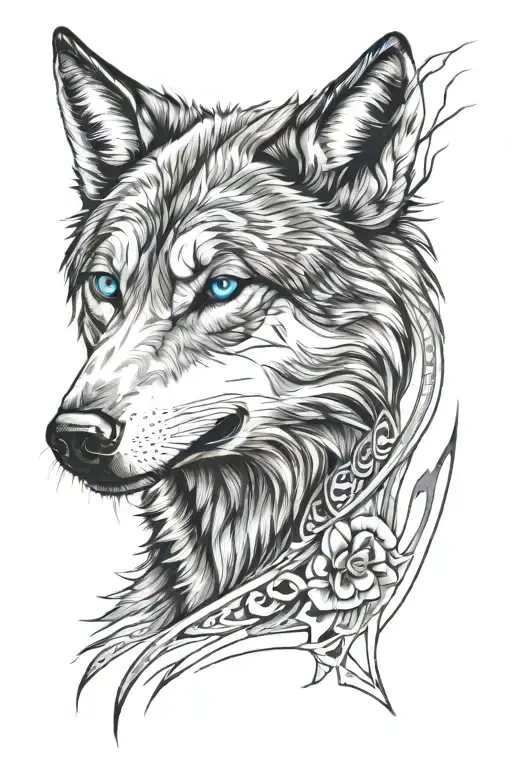 Scarred Wolf With Blue Eyes