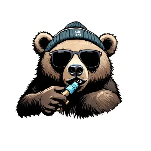 Fine Line Bear Injecting Steroids With Sunglasses And A Beanie