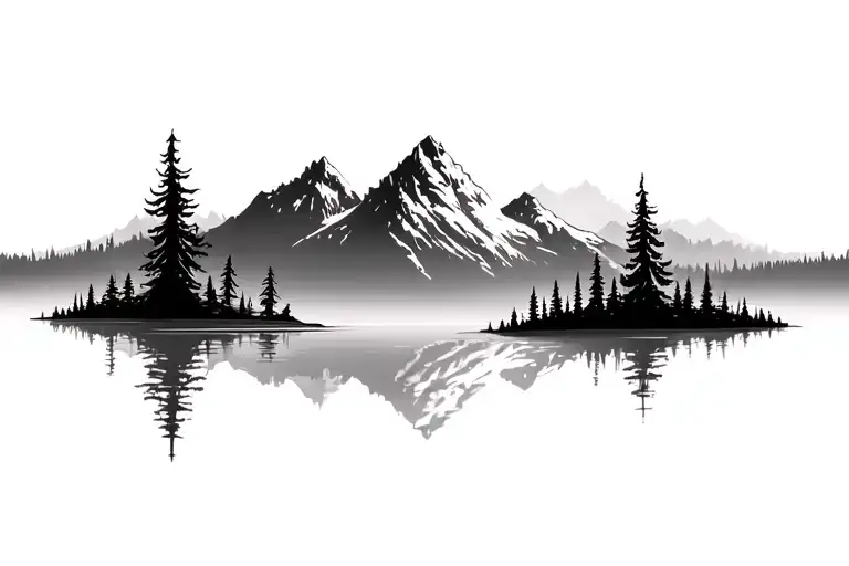 Mountain With A Few Big Trees And A Lake In Front