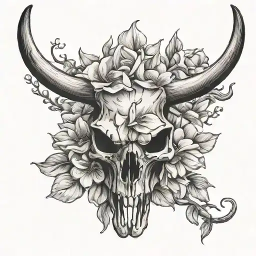 Country Longhorn Skull With Magnolias Blooming