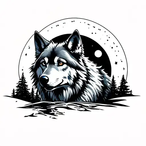 Wolf On Moon