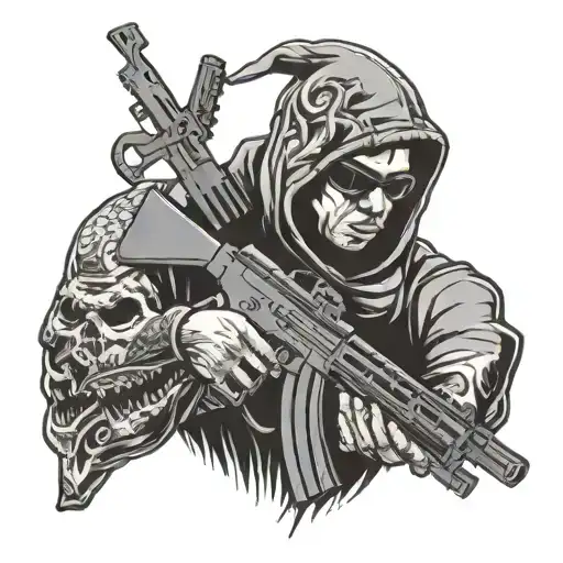 Gangsta Holding Ak 47 Assault Rifle