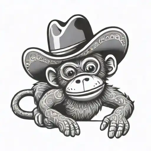 Sock Monkey Wearing A Sombrero Riding A Black Lab Like A Horse Bucking On Its Back Legs