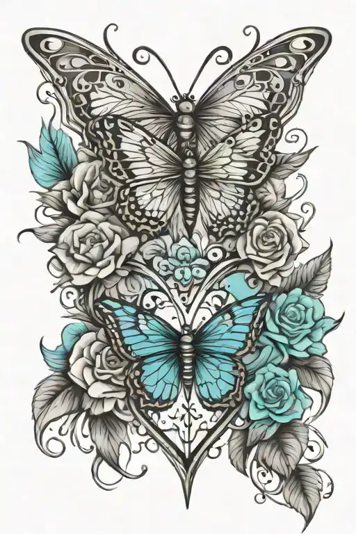 Butterfly Dragonfly Heart Turquoise Wolf