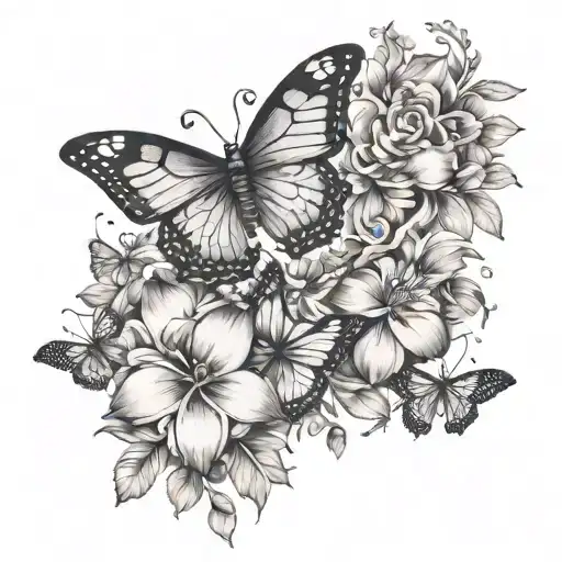 Feminine Dainty Flowers And Butterflies