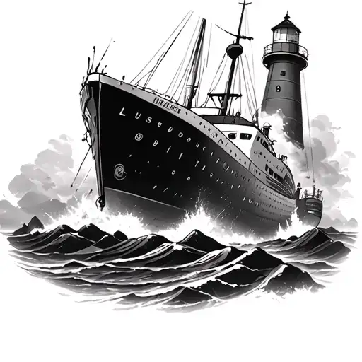 Lusitania Crashing Into Rocks By Lighthouse