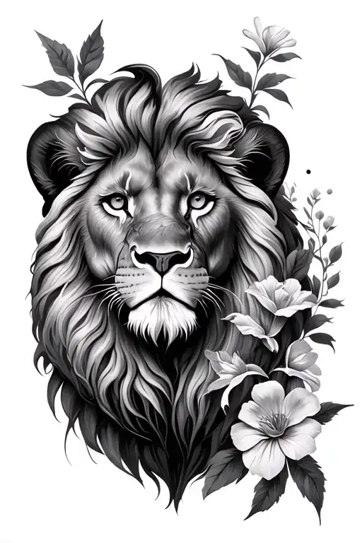Lion And Flowers