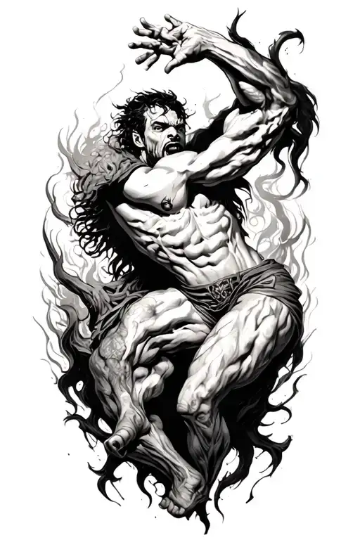 Man Fighting His Demons Trying To Reach