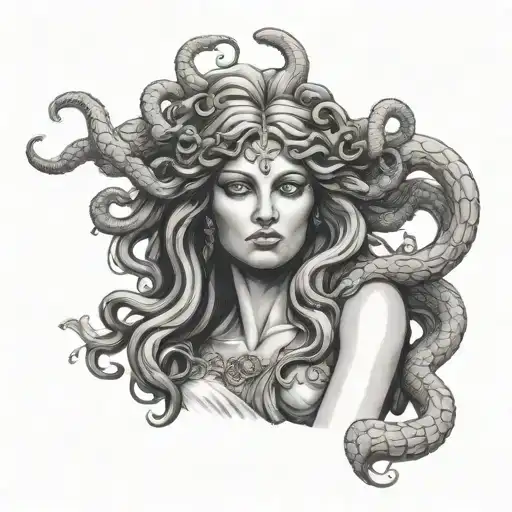 Beutiful Statue Medusa Women Full Body Right Hand Straight Forfard Whit A Eye