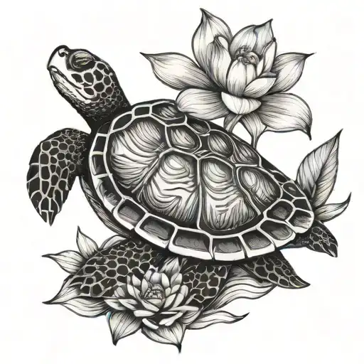 Turtle And Lotus Flower