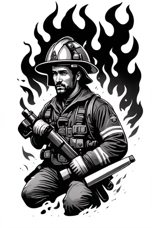 Firefighter Battling Flames