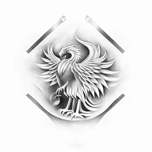 A Powerful Phoenix Surrounded By Musical Instruments And Symbols Of Strength And Perseverance