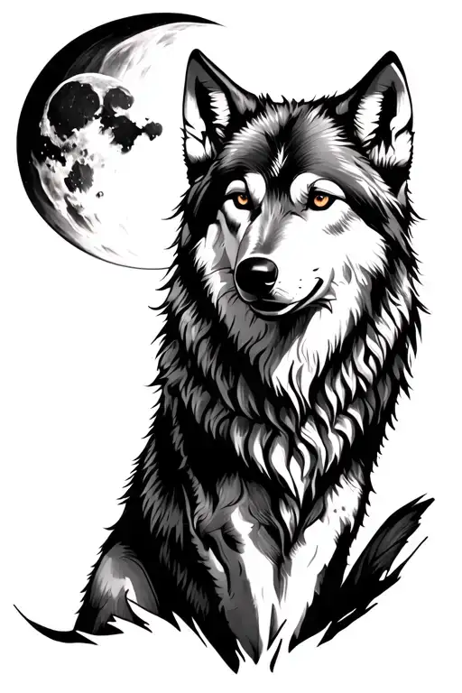 Wolf With Moon