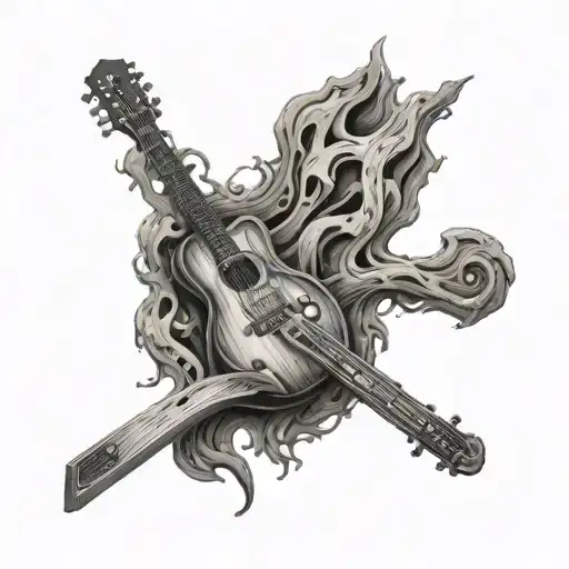 A Guitar Made Out Of Ruff Wood With Smoke Coming Out