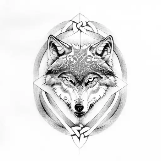 Two Wolves Around The Celtic Rune Triskelion
