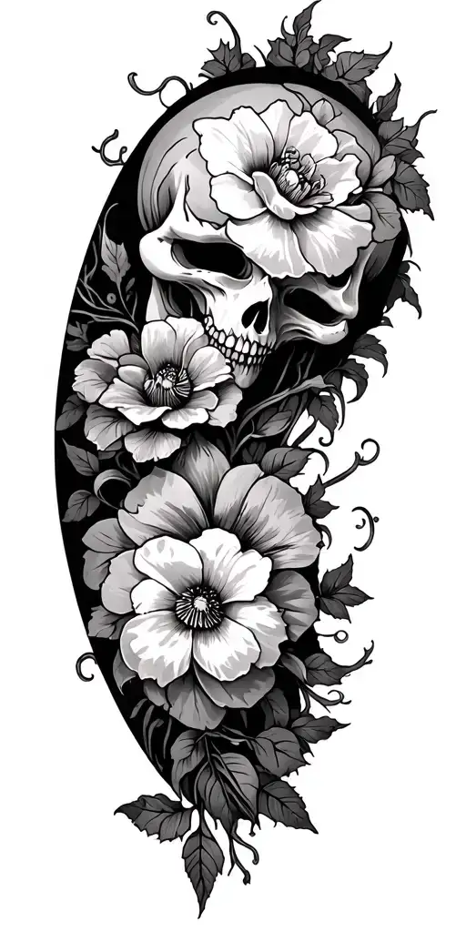 Horror Floral Spooky Sleeve Tattoo Design