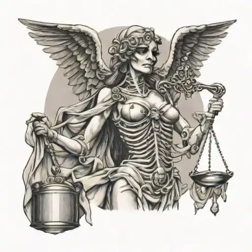 Skeleton Removing Lady Justice Blindfold