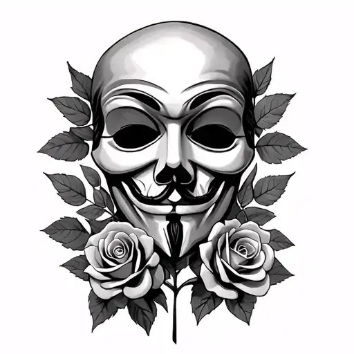 Anonymous Mask With Roses And A Skull