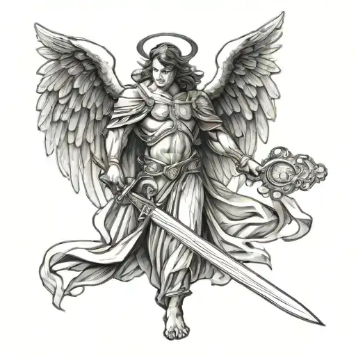 Angel Standing Forward With A Sword
