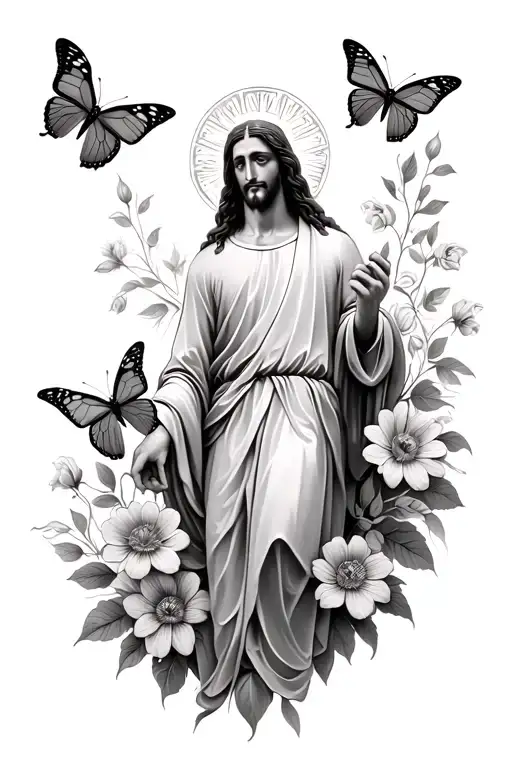 Jesus With Butterflies And Flowers