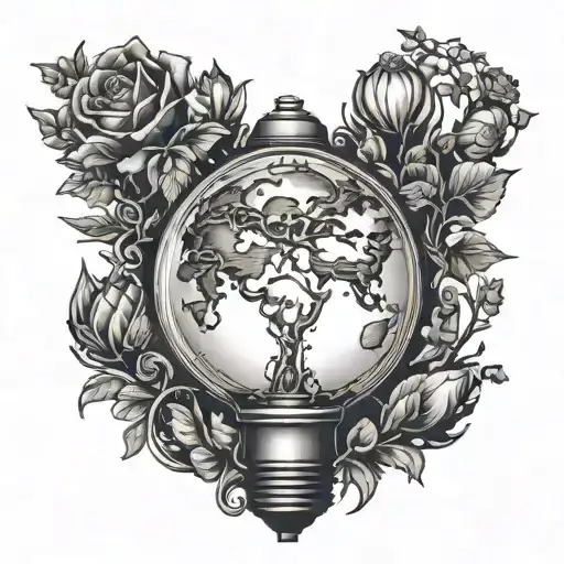 Light Bulb Turning Into Globe With Honeysuckle Vines Around It