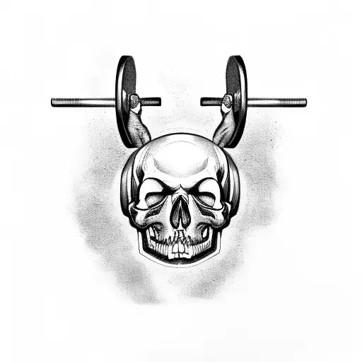 A Black And Grey Portrait Of A Weightlifter With A Skull