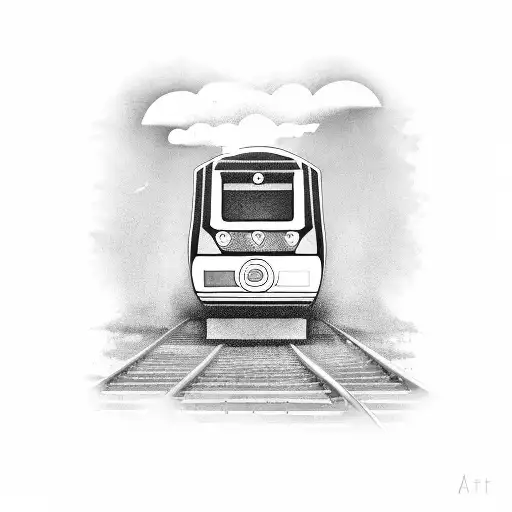 A Minimalist Design Of A Train With The Word 'Serotonin' Incorporated Into The Tracks