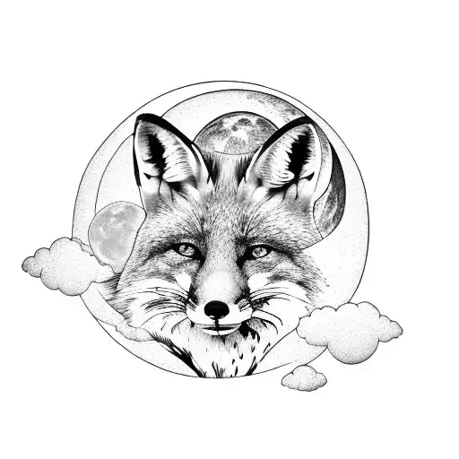 Fox Against The Background Of The Forest And The Moon