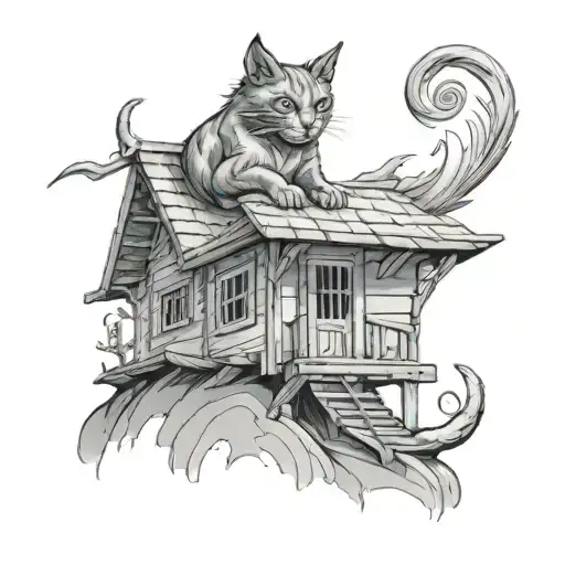 Demon Cat On The Roof Of The Hut