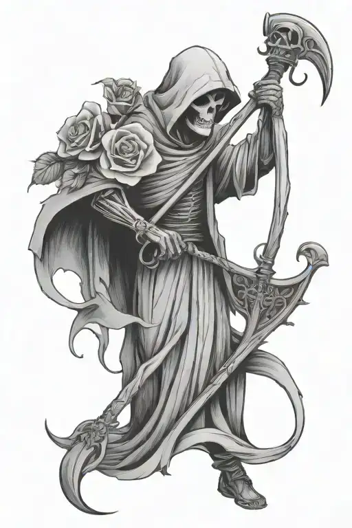 Grim Reaper Holding A Scythe With Gothic Roses