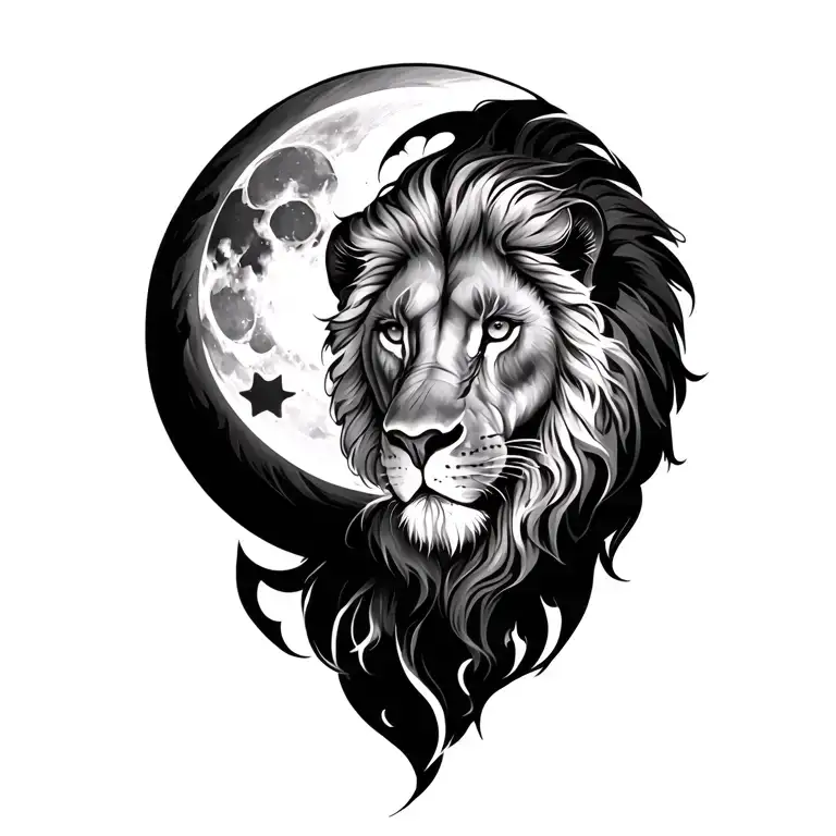 Lion And Moon Merging Together