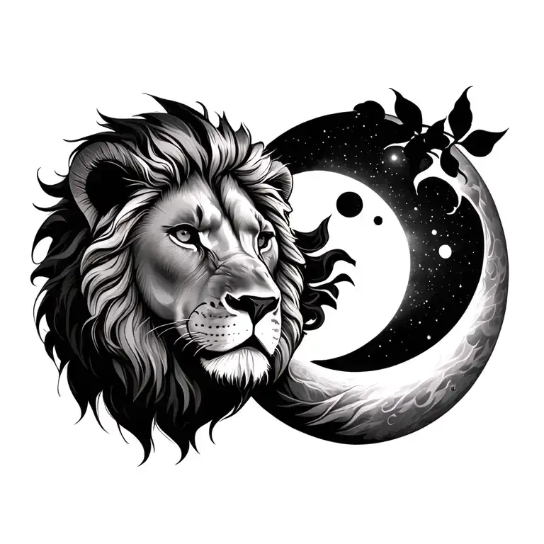 Lion And Moon Merging Together