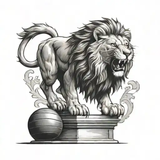 A Lion Roaring Triumphantly On A Podium With A Cricket Ball In Its Paw