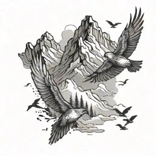 Mountain And Birds Flying