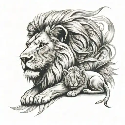 Lion With Baby Lion