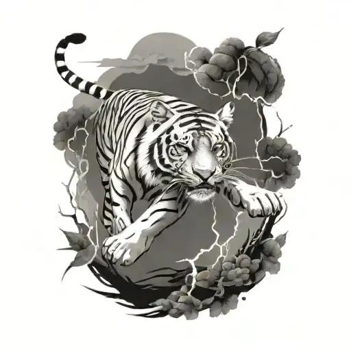 Lightning Striking And Tiger Walking