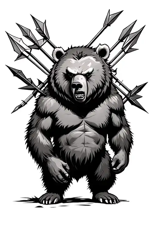 Standing Angry Bear With Arrows Piercing Its Fur