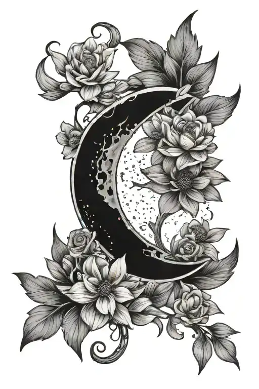 Moon And Flowers Intertwined