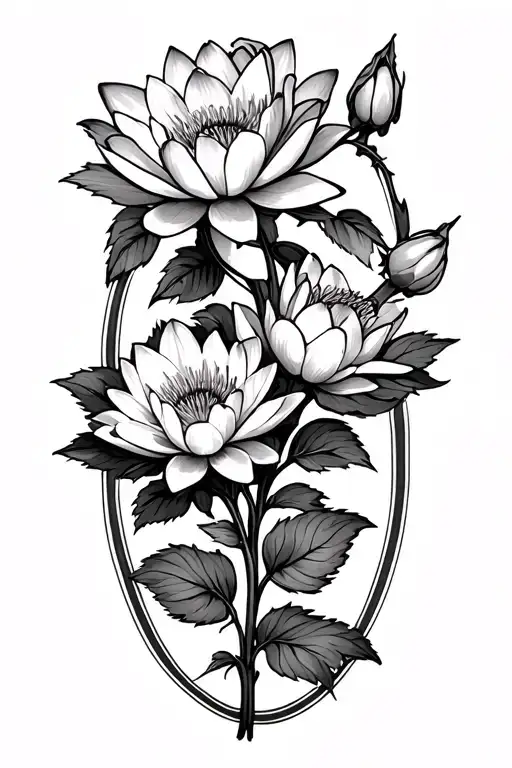 Vine Growing With Water Lilly One Aster Rose Buds And Honey Suckle