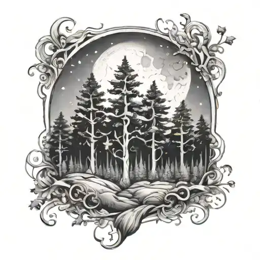 Forest With Moon And Stars