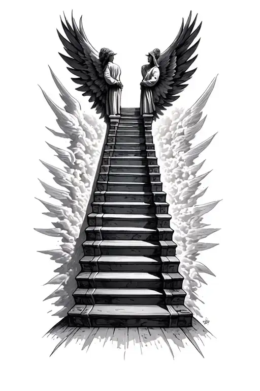 15 Stairs Stairway To Heaven Realistic Tattoo Sleek Design