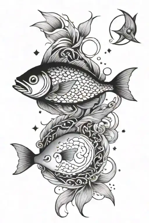 Fish And Moon Stars Sea And Yin And Yang