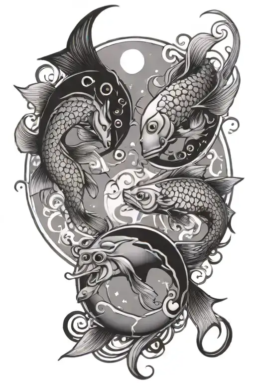 Fish And Moon Stars Sea And Yin And Yang And Warrior