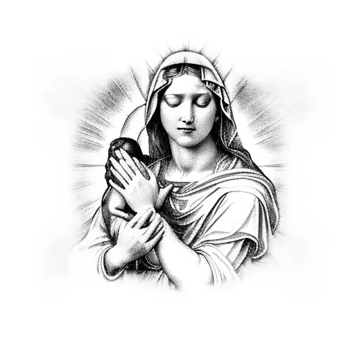 Michaelangelo's Pieta Virgin Mary Praying With A Rosary Wrapped Around Her Hands