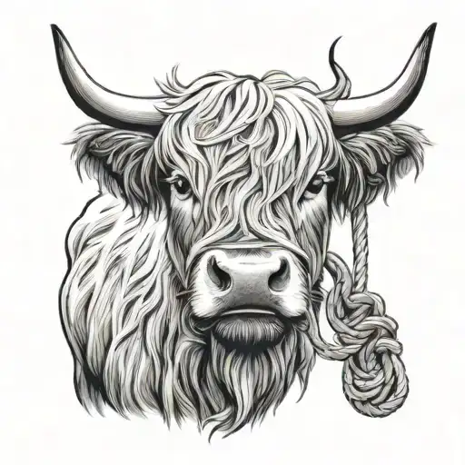 Highland Cow Face With Lasso Wrapped Loosely